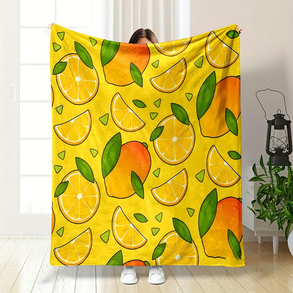 Printed with Fruit Slices and Green Leaf Style Warm Comfortable Blanket Home Travel Camping for Adults and Kids Luxury Gifts