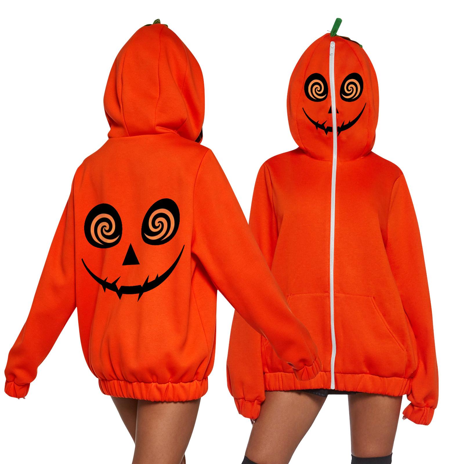 Women s Halloween Pumpkin Print Long Sleeve Sweatshirt Casual Pullover M