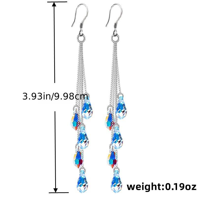 Elegant Long Teardrop Zircon Dangle Earrings Anniversary Valentine's Day Holiday Gift For Women 1Pair