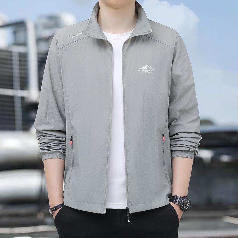 Sunscreen Jacket for Men In Summer, Ultra-thin, Loose, Breathable Skin Jacket, Casual Stand Up Collar Jacket, Outdoor Fishing