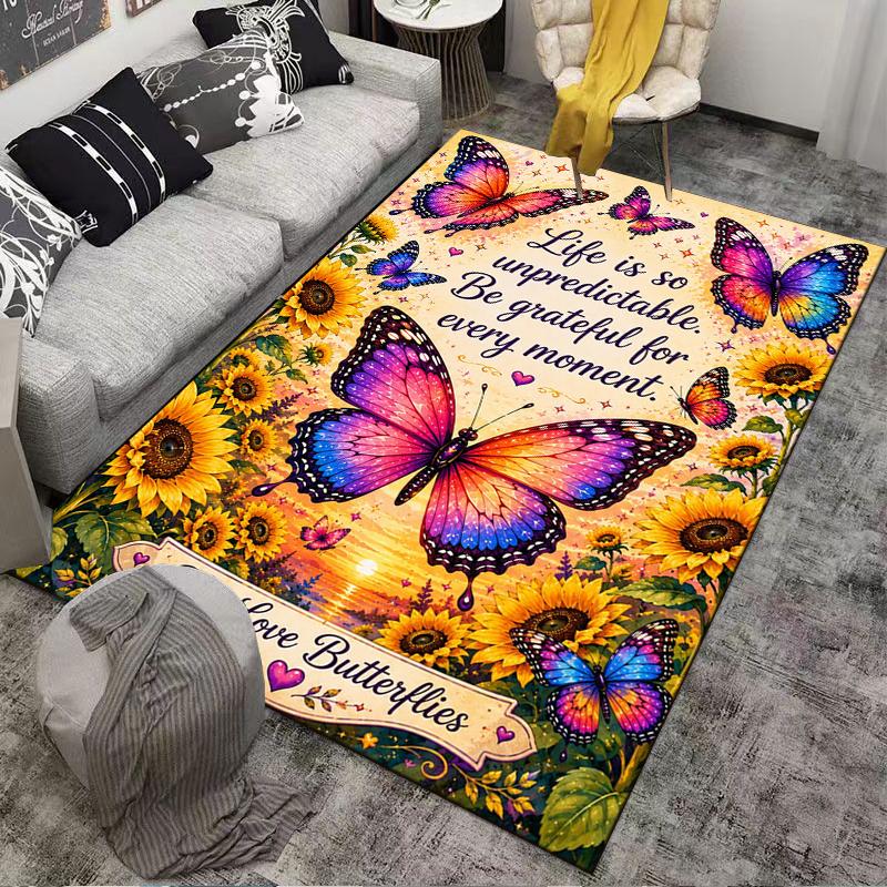 Butterfly Design Carpet Set with Quotes Carpet Set (1 Duvet Cover, 2 Pillowcases, Duvet Not Included)