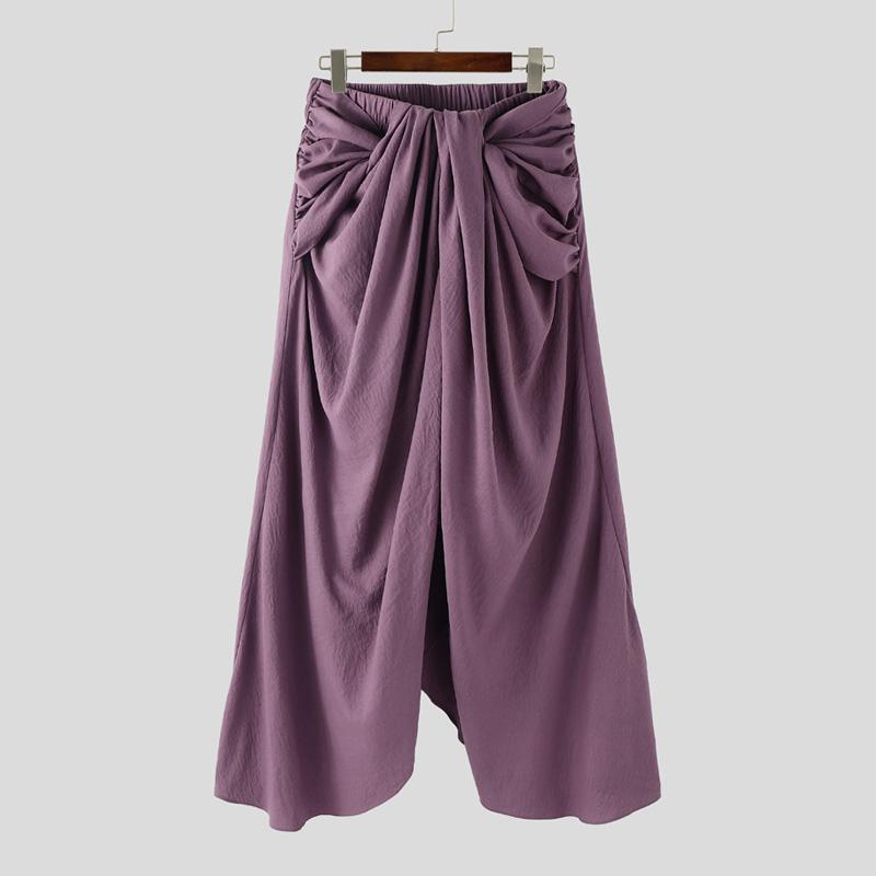 INCERUN Men Elastic Waist Twisted Irregular Layers Casual Loose Long Pants Trousers