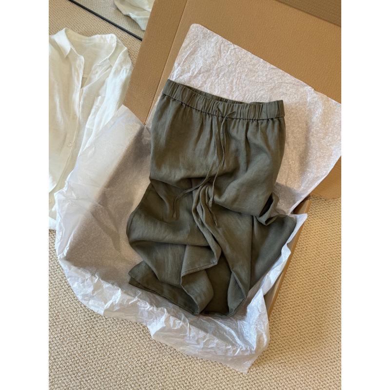 Women s Summer Japanese Style Cotton Linen Wide Leg Elastic Waist Pants S