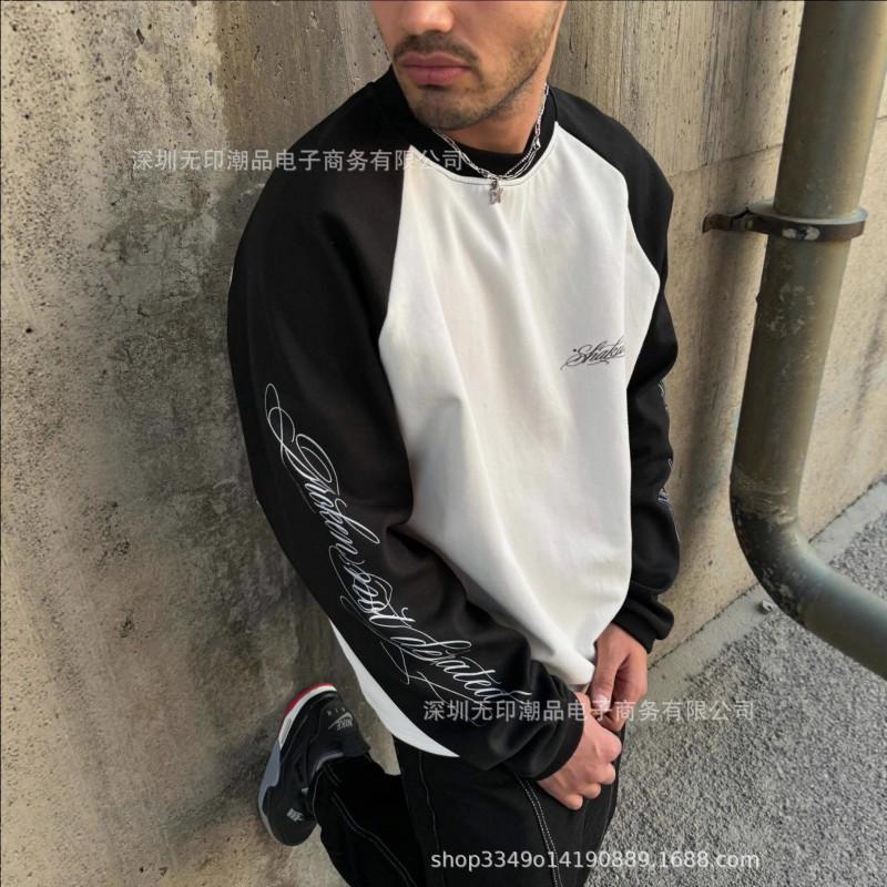 Loose Fit Streetwear Hoodie Black White Colorblock 3D Print Long Sleeve Top