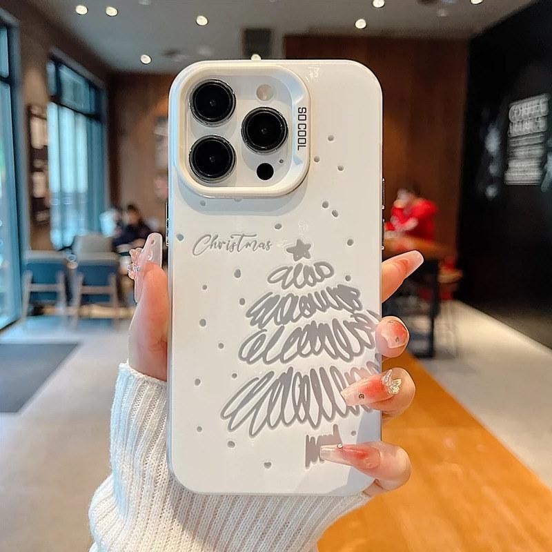 Merry Christmas White Christmas Tree Fashion For iPhone 16 15 14 13 12 11 Pro XR XS Max Anti-Drop Phone Y2k Pink Cover