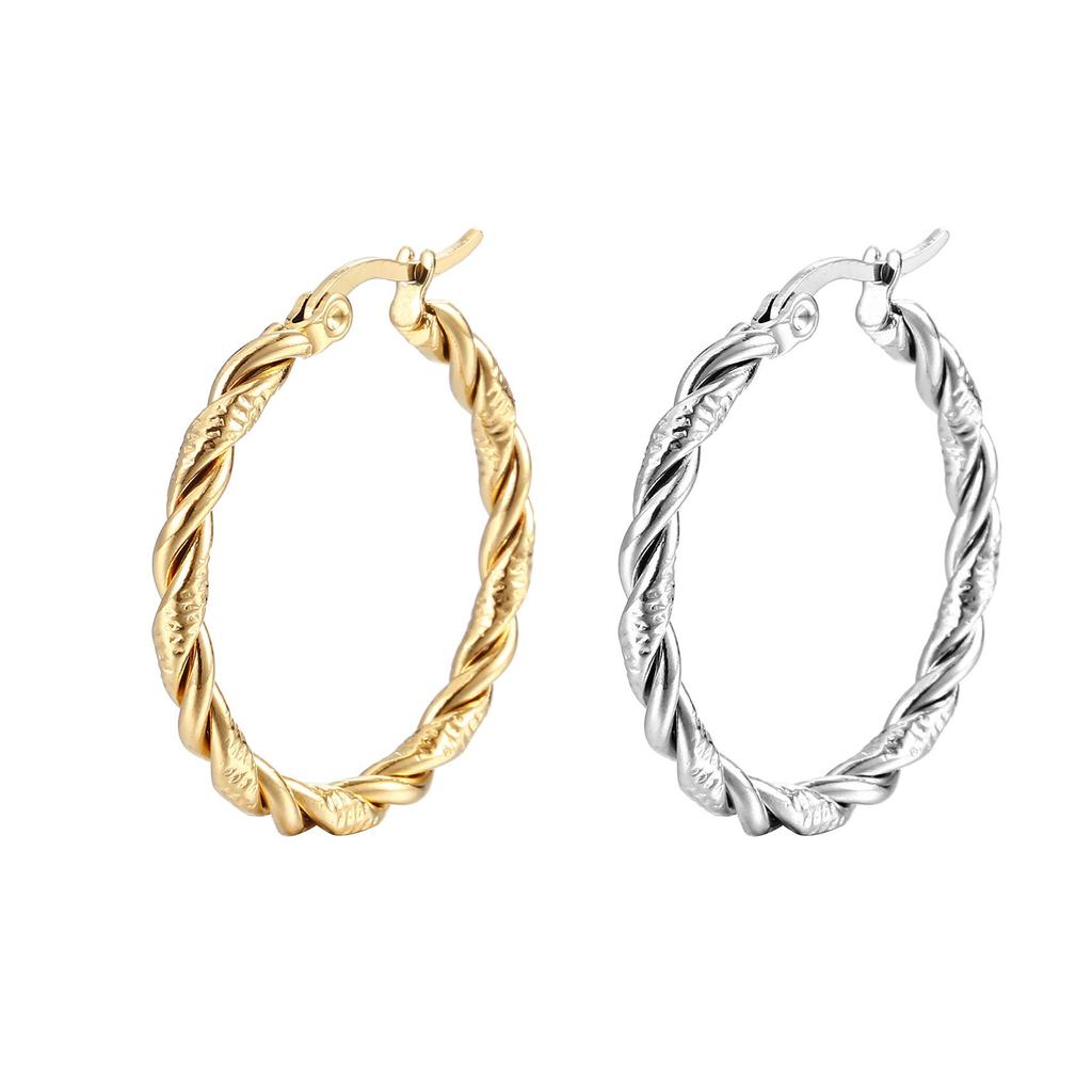 Trendy European & American Stainless Steel Twisted Wire Earrings for Women - Geometric Design
