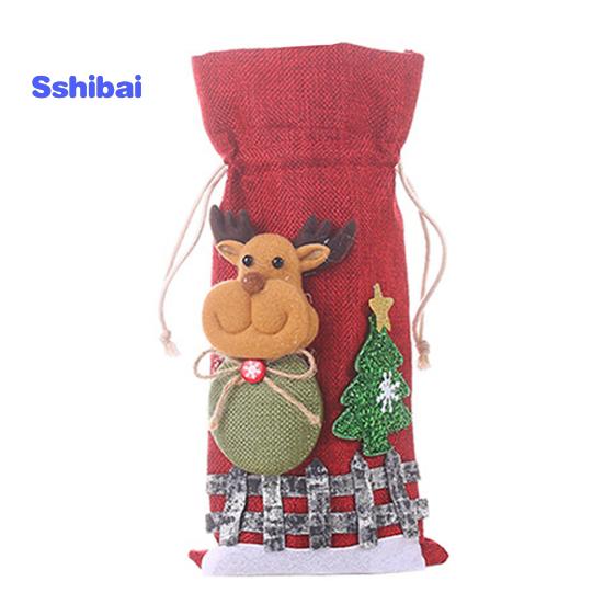 Christmas Wine Bottle Bag with Drawstring Santa Claus Reindeer Snowman Bear Burlap Wine Bottle Gift Bag Cover Christmas Holiday Wine Bottle Decoration
