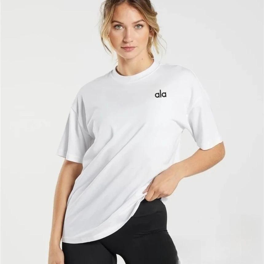 American Ala Sports Yoga Simple Summer Women's Fashion Casual Wear Commuting Versatile Short-sleeved Cotton Plus Size T-shirt