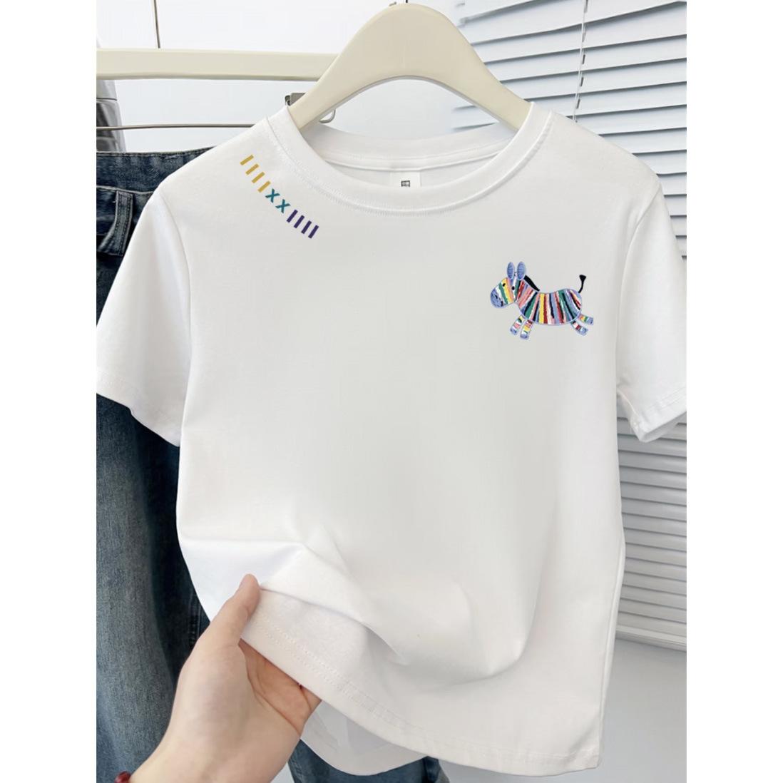 

Новая тонкая футболка с коротким рукавом с креативным принтом спереди и сзади, лето 2025, в стиле «маленькая свежесть», колледж, универсальный топ S