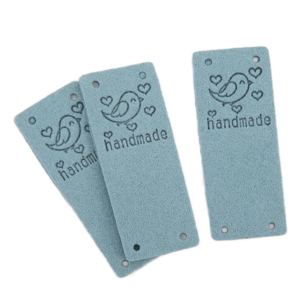 100Pcs PU Leather Label Bird Color HandMade Soft 4 Holes Useful DIY Accessories for Wallet Hat(Blue