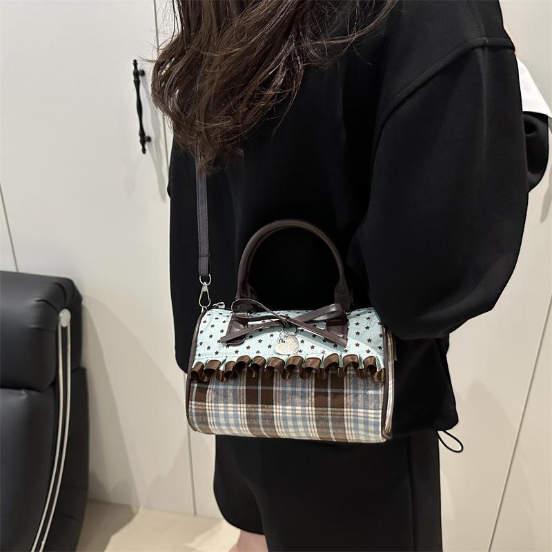 Einfache Kunstleder-Kissen-Tasche für Damen mit Schleife Karierte Schulter-Crossbody-Tasche