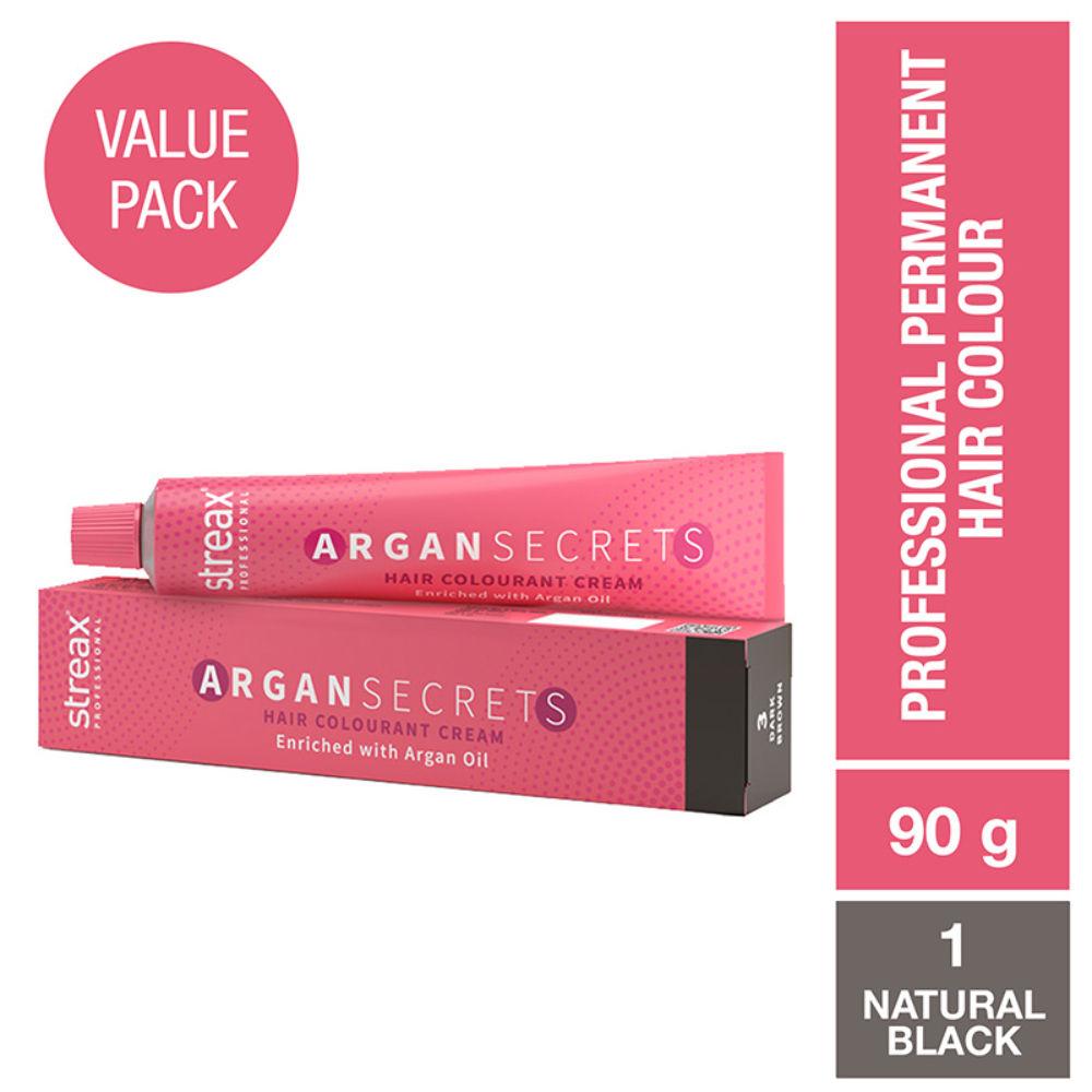 

Streax Professional Argan Secrets Стойкая крем-краска для волос Натуральный черный 90 г Насыщенный яркий блеск