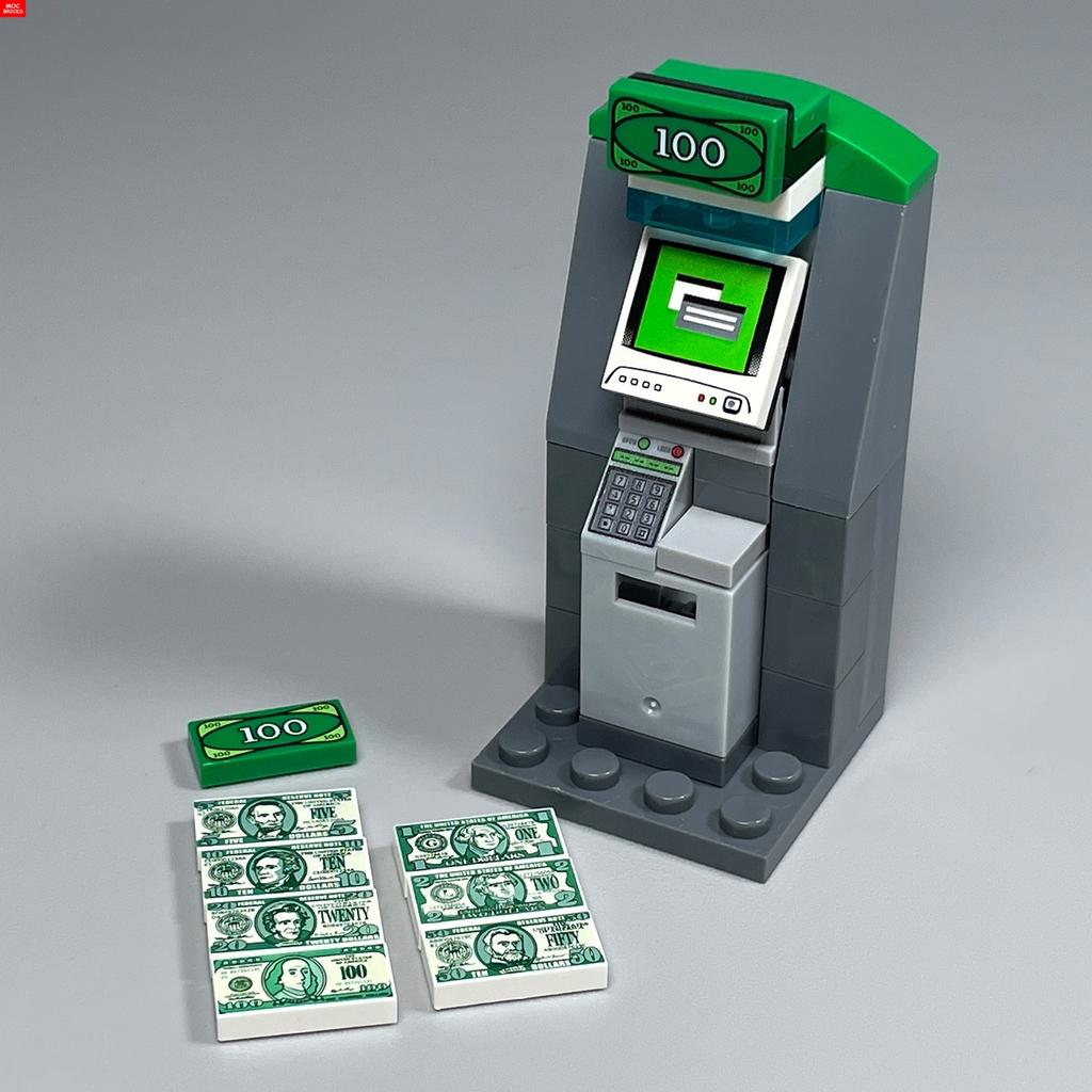 MOC Bricks Bill Dollar 1x2 Money Printed Tiles Euro Street View Cash Treasure Accessories Building Blocks Kids Toys
