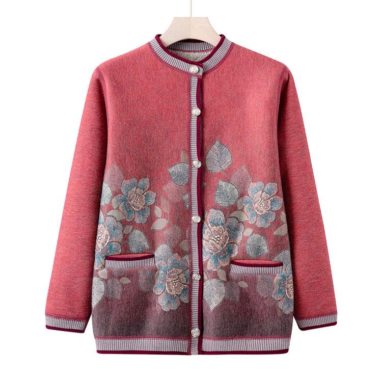 Omas Winterkleidung Plus Samtpullover Mittelalterliche und ältere Strickjacke Damen Alte Dame Herbst Neue Kleidung Mutterjacke