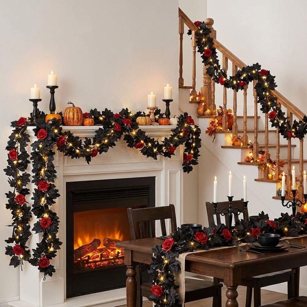 Gothic Style Maple Leaf Garland Lifelike Artificial Plant Christmas Decor