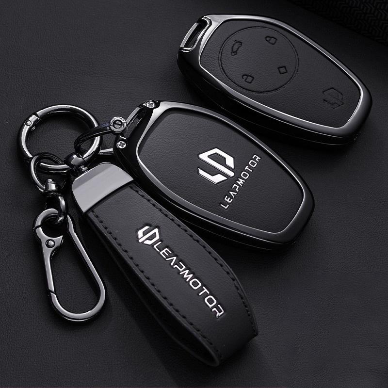Car Key Case for Leapmotor T03 S01 C11 C10 C01 Zinc Alloy Leather Remote Cover Shell Keychain Ring Holder Fob Accessories