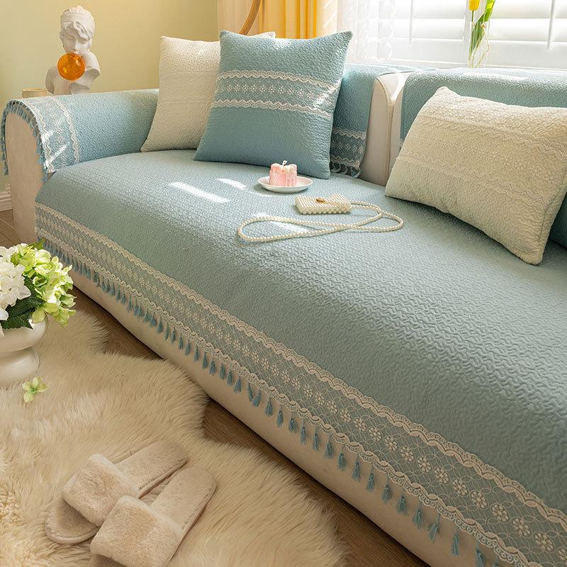 Cotton Pink Sofa Cushion for All Seasons, Non-slip Cushion, Simple Sofa Cover, Backrest Towel, Full Cover Cloth