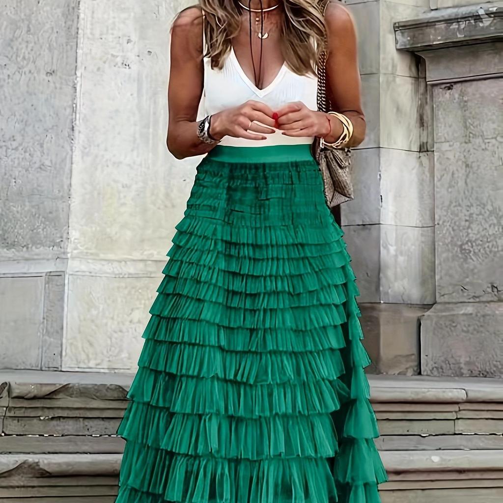 Elegant Boho High Waist Skirt for Women - Durable, Comfortable Fit with Chic Mesh Layer & Contrast Lace, Perfect for Spring/summer