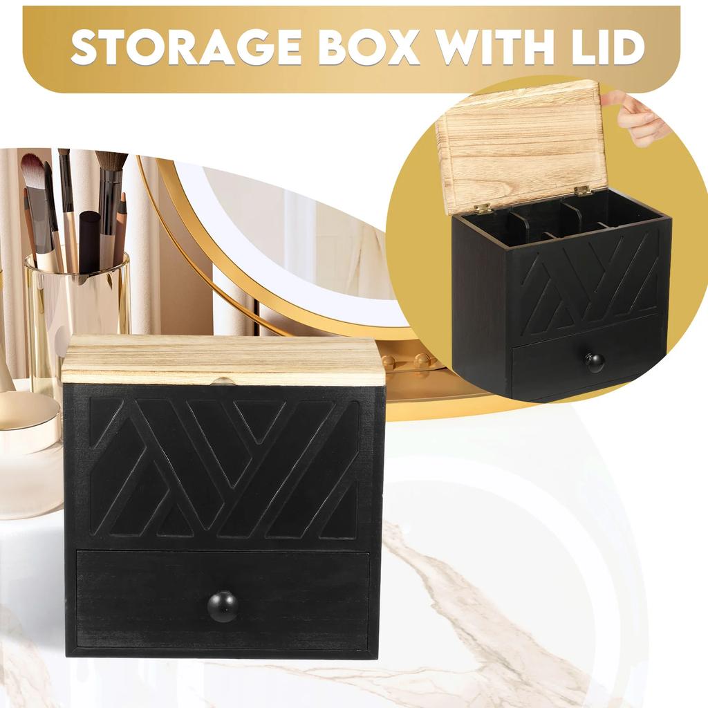 Wood Tampon Holder Bathroom Pad and Tampon Storage Box with Lid and Drawer Feminine Product Organizer for Toilet Desktop Decor
