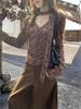 2025 Autumn/Winter Retro V-neck Polka Dot Lace-up Slimming Long-sleeved T-shirt for Women