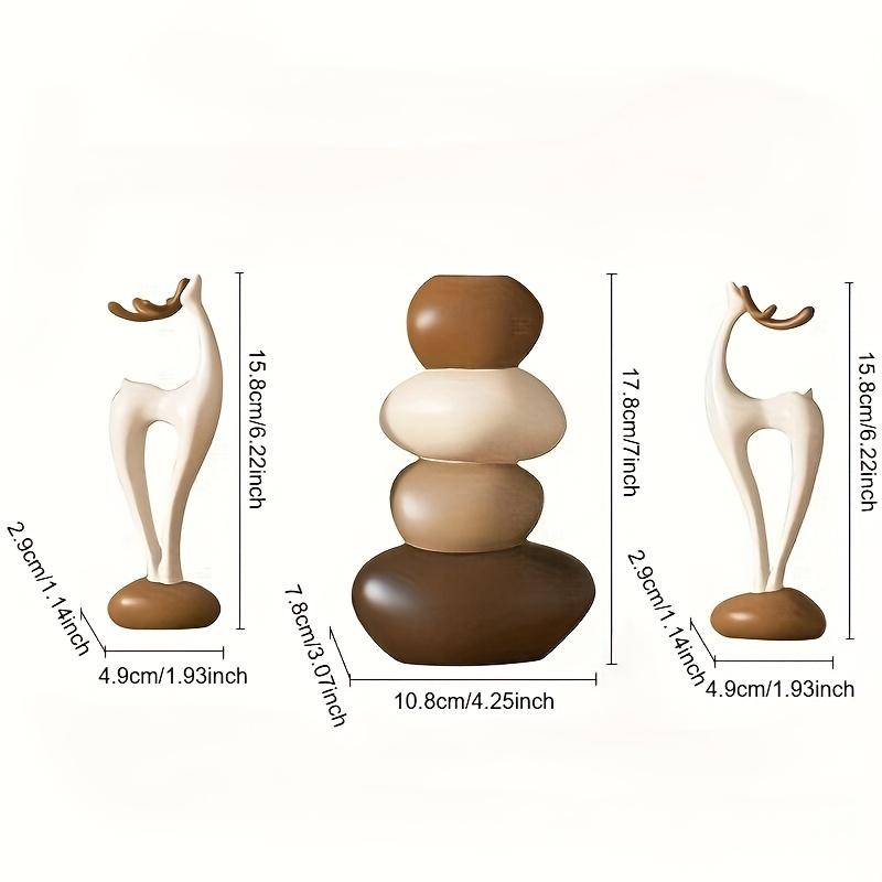 3pcs Creative Resin Stacked Stone Vase and Deer Collectible Figurine Set | Unique Christmas Gifts for Living Room, Bedroom, Office Desk, Bookshelf