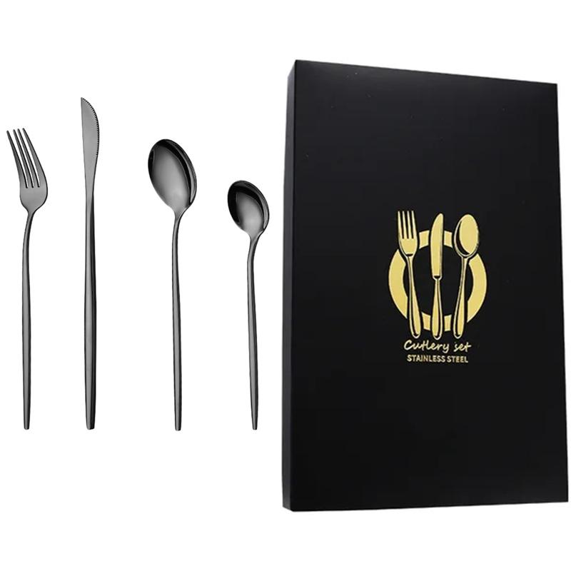 4Pcs Golden Cutlery Set Stainless Steel Knife Fork Spoon Tableware Flatware Set Festival Kitchen Dinnerware Gift