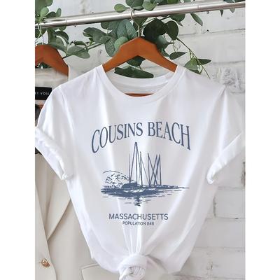 Grafikdruck T-Shirt mit kurzen Ärmeln und Rundhalsausschnitt, perfekt für Freizeitkleidung im Frühling und Sommer, für Damen entworfen