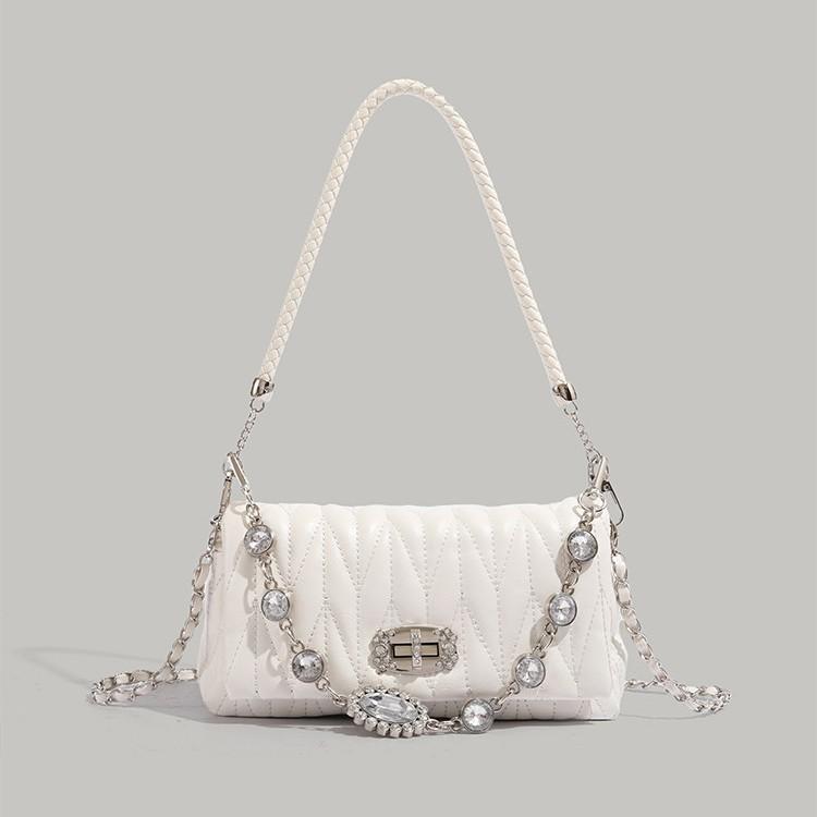 

Niche high-end pleated cloud bag 2025 new rhinestone chain underarm bag one-shoulder hand-held cross-body bag for women белый