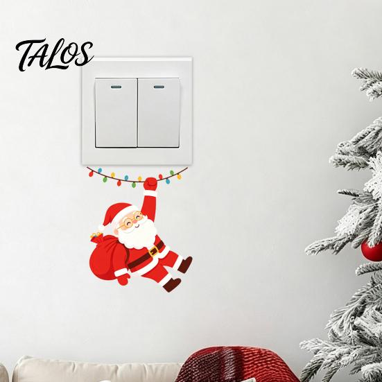 Christmas Party Supplies Santa Claus On Swing Switch Sticker, Decorative PVC Wall Decal, Holiday Home Decor Accessories Removable Self-adhesive Light