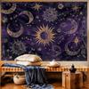 VIKAMA Vintage Starry Sky Tapestry Sun Moon and Star Pattern Living Room Sofa Backdrop Wall Hanging Bohemian Style Room Decor