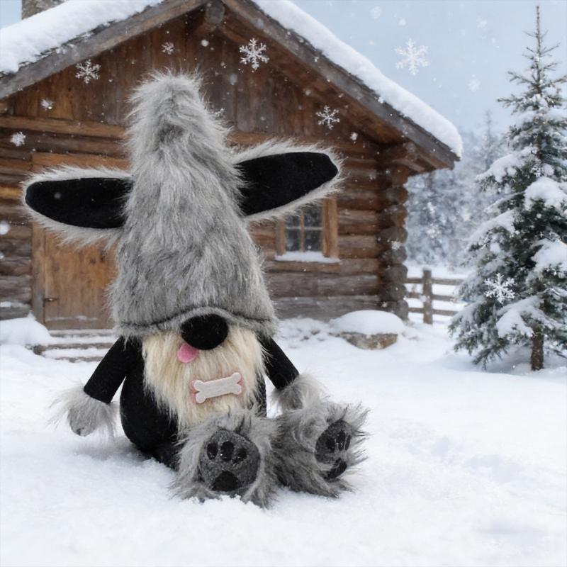 Mysterious Black Dog Gnomes Statue Plush Dolls Handmade Scandinavian Figurine Dog Ear Elf Figure Ornament Home Decors
