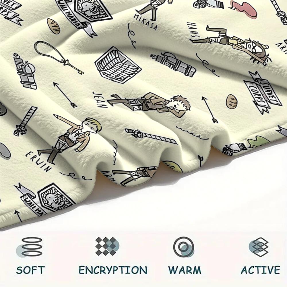 1PC Attack on Titan Print Flannel Blanket, High quality All Seasons, Home Decor, Warmth and Comfort, Perfect for Christmas Gifts