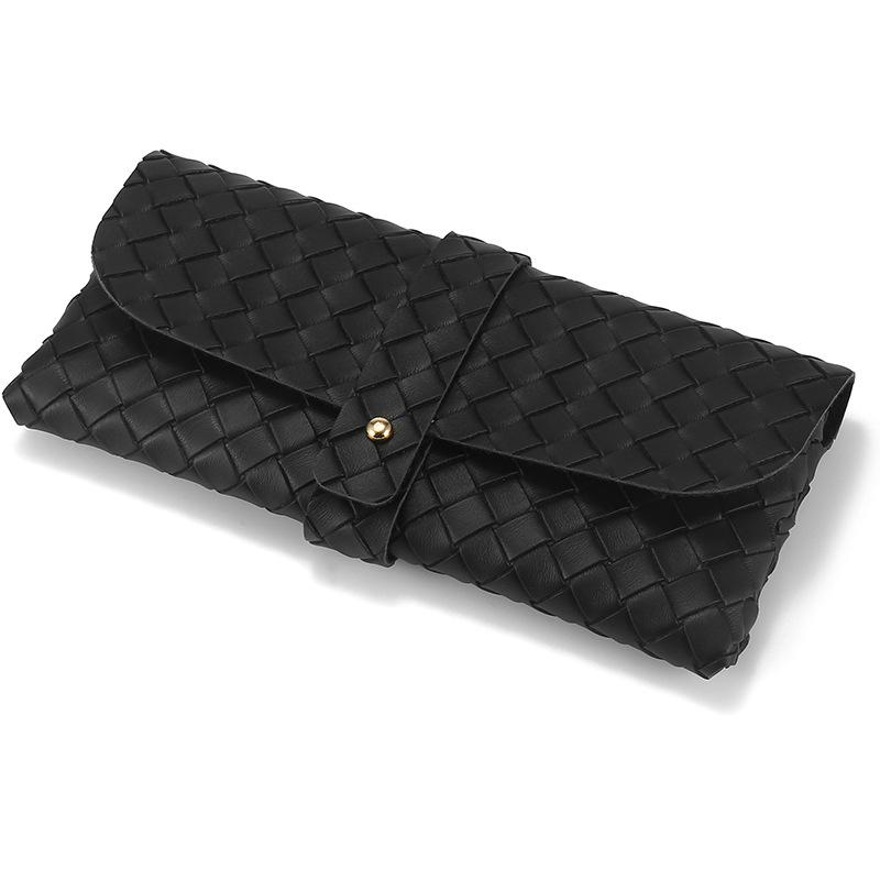 Black Leather Eyeglass Case, PVC Snap Button Soft Case with Logo Printing Option for Sunglasses.