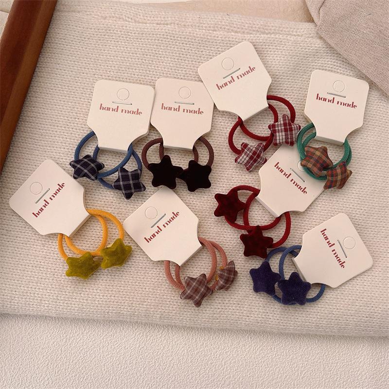 2025 New Kids Red Plaid Star Hair Ties, Gentle On Hair Elastic Bands for Girls, Cute Versatile Hair Accessories, Perfect