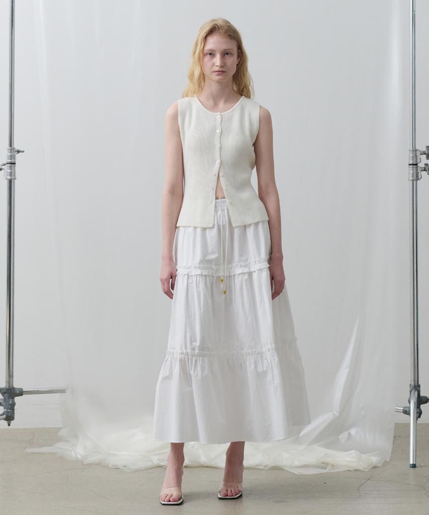 Toabe String Point Tiered Frill Long Skirt (Ivory)