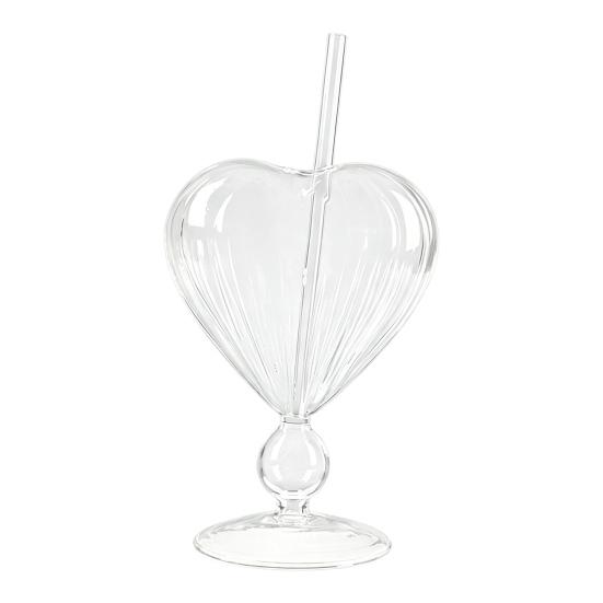 Kreativer herzförmiger Kelch mit Strohhalm, Personalisierter Glas-Wein-Saftbecher, Herzförmiges Stielglas für Champagner Martini, Hochzeitsgeschenk