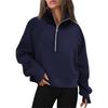 Women's Stand Collar Plus Fleece Solid Color Hoodie Long Sleeve Pocket Loose Half Zip Pullover Hoodie Top