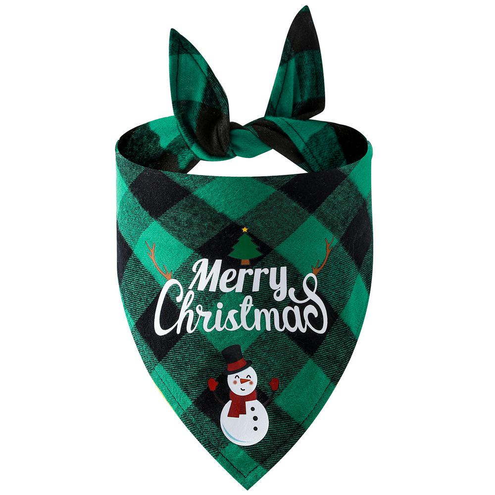 Festive Plaid Pet Drool Bib - All-Cotton Red, Black & Green Triangle Scarf