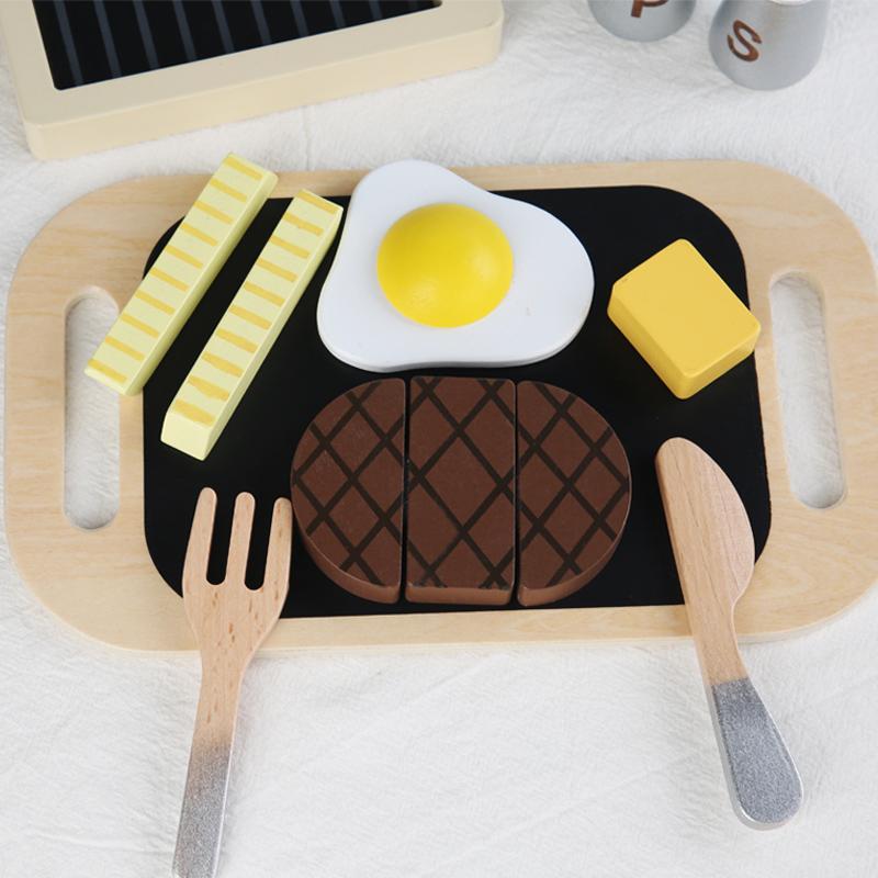Children's Simulation Fried Steak Toys, Wooden Simulation Kitchen, Steak, Role-playing, Early Education Educational Toys