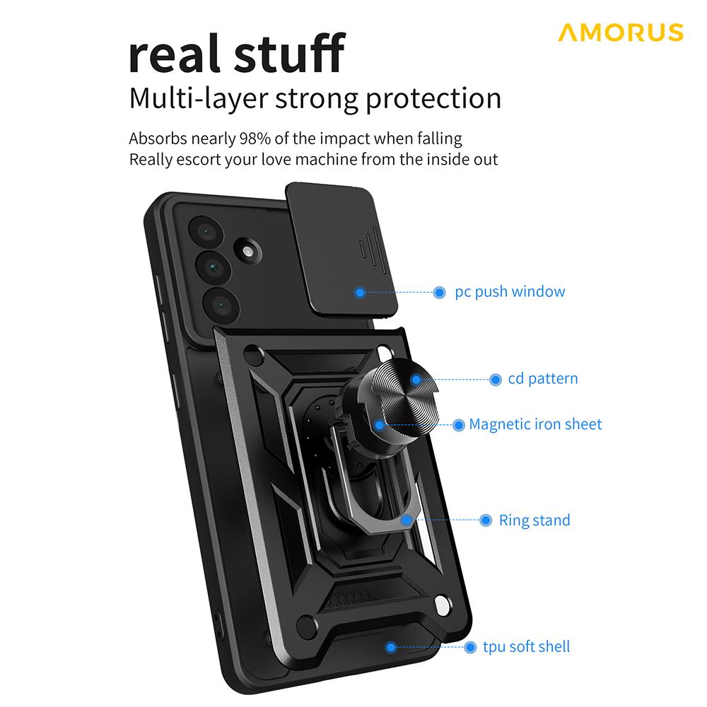 AMORUS For Samsung Galaxy A36 5G Case Kickstand PC+TPU Phone Cover with Camera Lens Slider