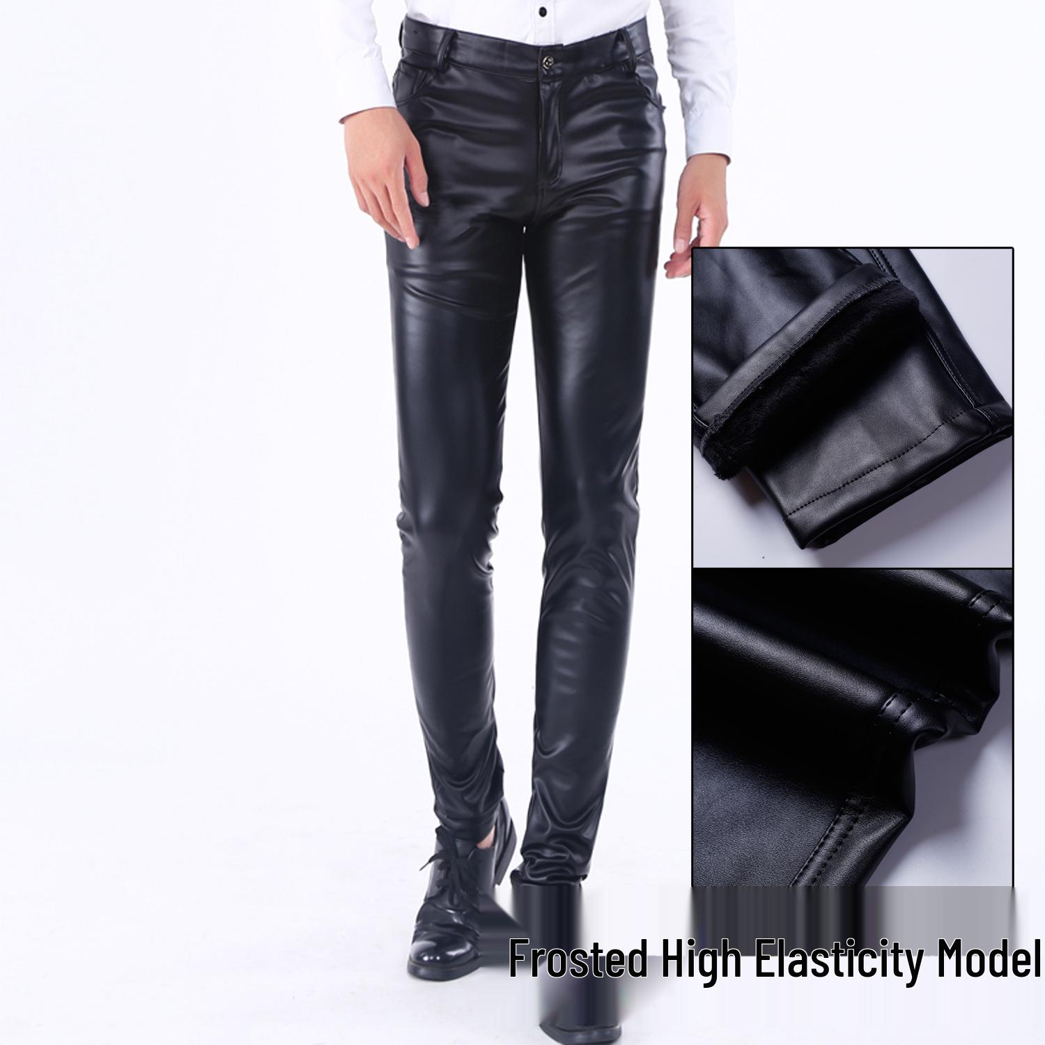Men s Autumn Korean Style Slim Fit Leather Pants: Skinny, Elastic, Plus Velvet, High Comfort, Motorcycle-Inspired. 31
