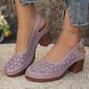 Fashion Plus Size Round Toe Shallow Mouth Cutout One Strap High Heels Summer New Baotou Waterproof Taiwanese Square Heel Sandals
