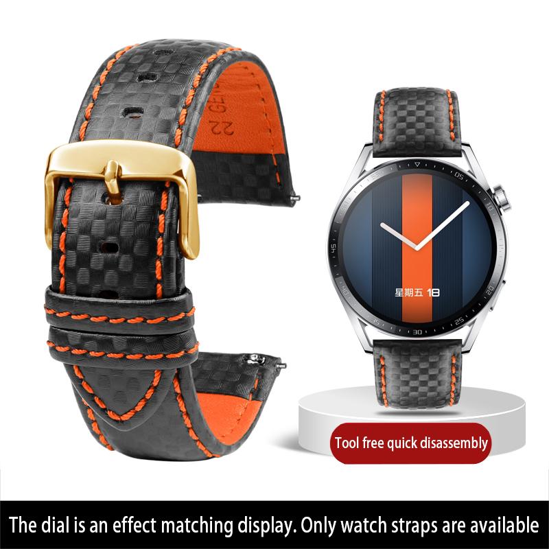 Calfskin strap Bracelet Carbonfiber Grain Watchband 18mm 20mm Red Orange Stitching Watch Band 21mm 22mm 23mm 24mm Watch Strap