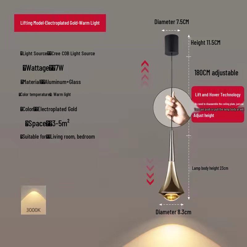 Modern Minimalist Liftable Luxury Pendant Light for Bedroom and Dining Room