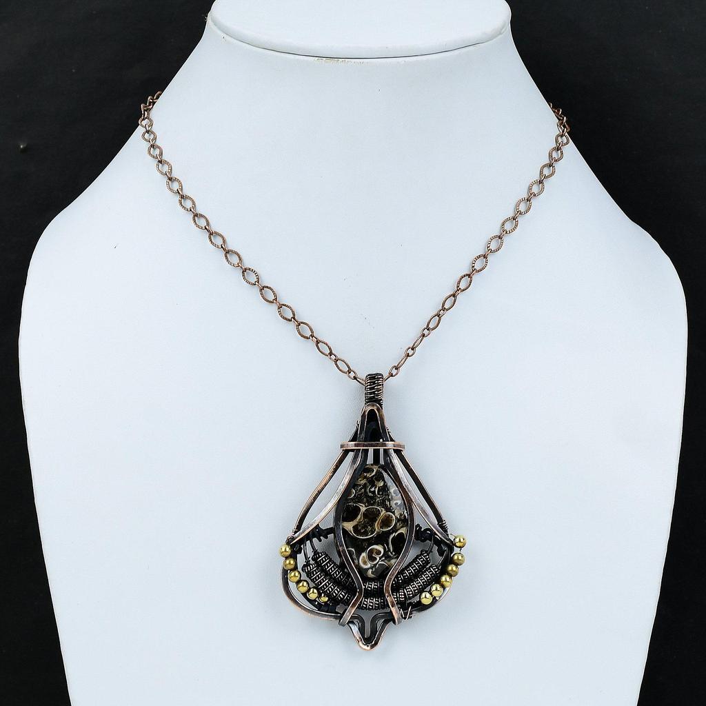 Turritella Agate Pendant Copper Wire Wrapped Pendant Genuine Gemstone Jewelry Handmade Pendant Copper Wire Jewelry Designer Pendant For Gift