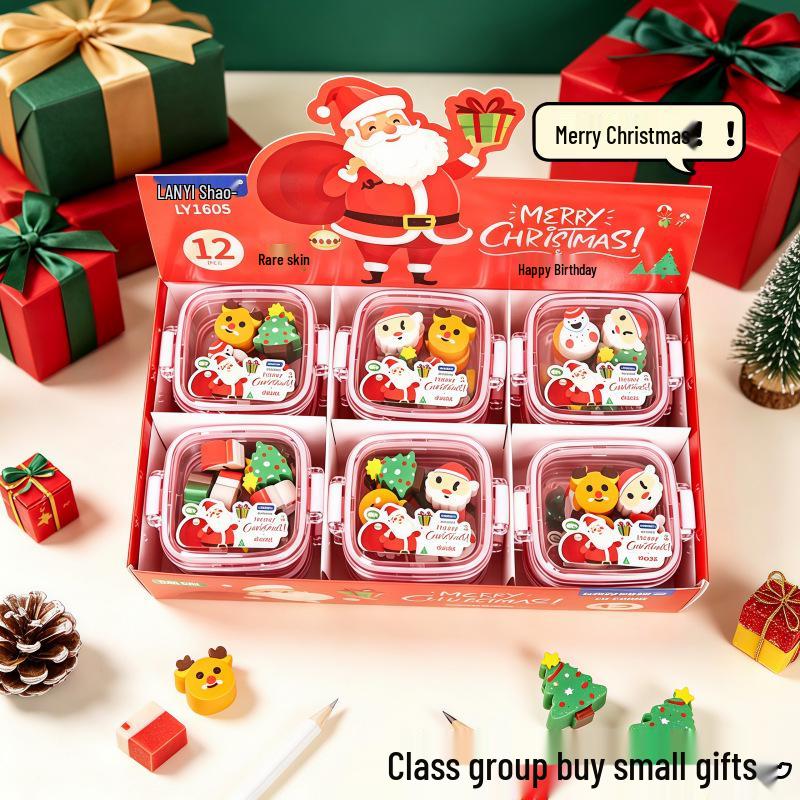 3D Cartoon Christmas Eraser - Cute Holiday Gift for Students and Kindergarten Prizes