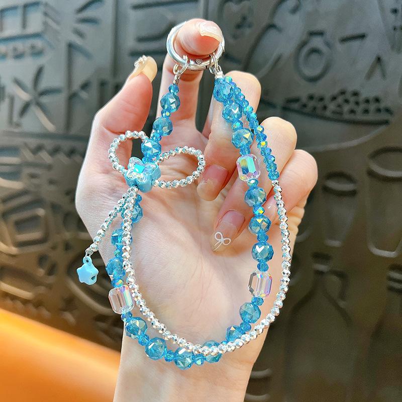 Flash Beaded Mobile Phone Chain Crystal Bow Key Bag Lanyard Pearl Mobile Phone Lanyard Small Gift