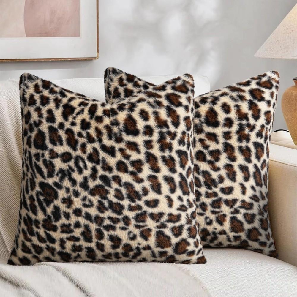 Leopard Print Throw Pillow Cover 45x45 Size Shaggy Pillow Case Faux Fur Pillowcase Sofa Decor