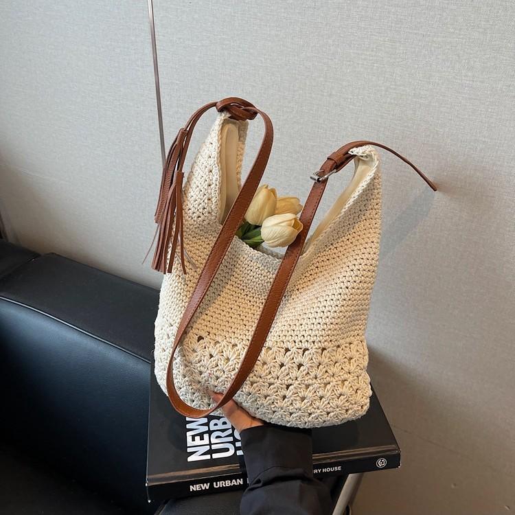 Large capacity woven bag women's summer new versatile shoulder shopping bag high-end seaside beach bag