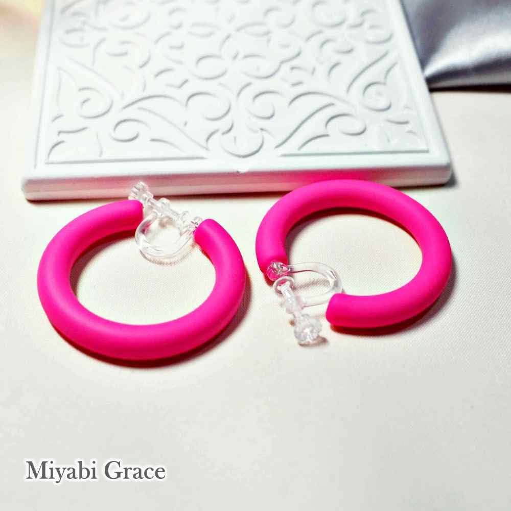 Earrings for Women Popular Earrings Painless Pink Thick Large 40mm Hoop Earrings Resin Earrings Miyabi Grace Miyabi Grace Non-pierced Non-pierced